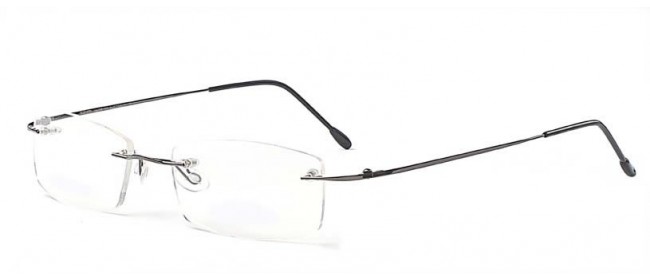 Randlose Brille-eckige Gläser-schmale graue Bügel