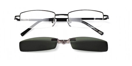 Schwarze Halbrandbrille mit Sonnenclip