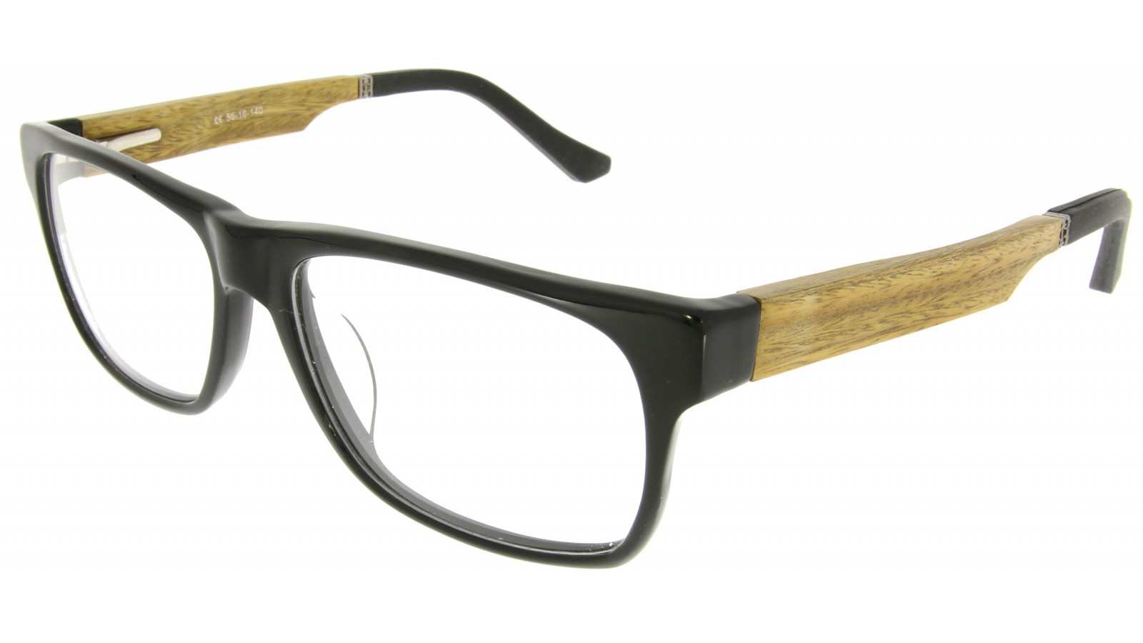 Schwarz-beige Brille mit Bügeln in Holzoptik