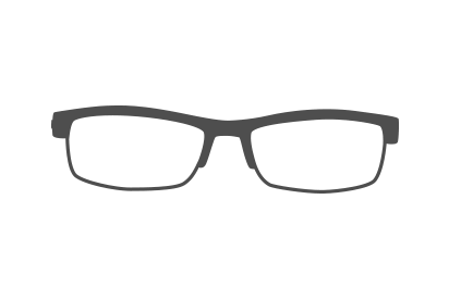 Schmale Brille mit Hinweis zum Shop